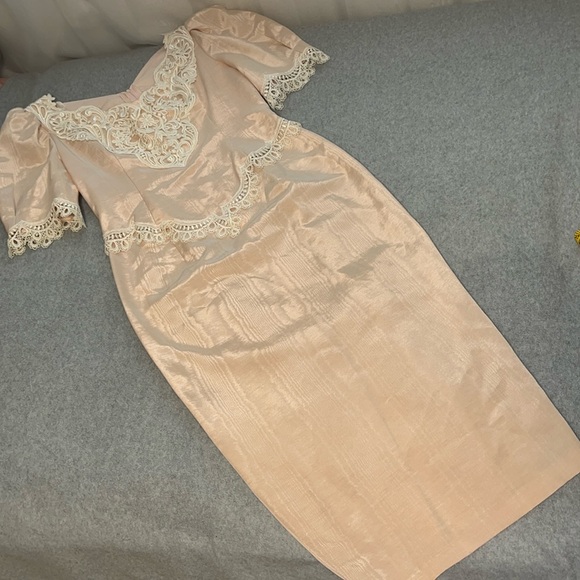 Scott McClintock Dresses & Skirts - Scott McClintock Pink Midi Dress Size 8 Vintage 80s Prom Lace Fitted